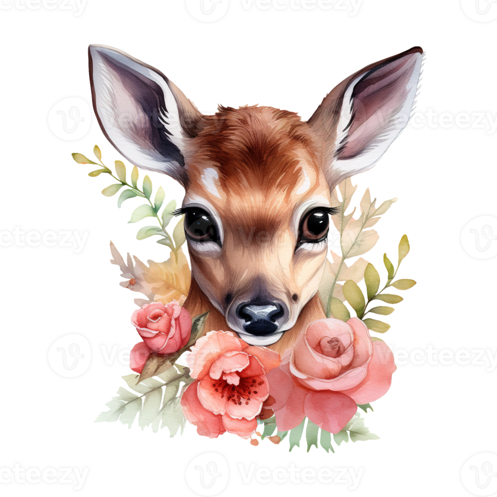 AI generated deer with delicate flowers adorning. AI generated image png
