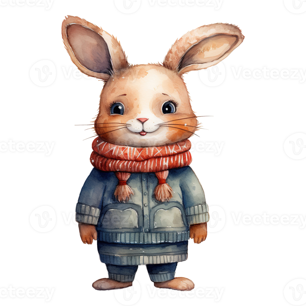 AI generated watercolor of a rabbit wearing a sweater. AI generated image png