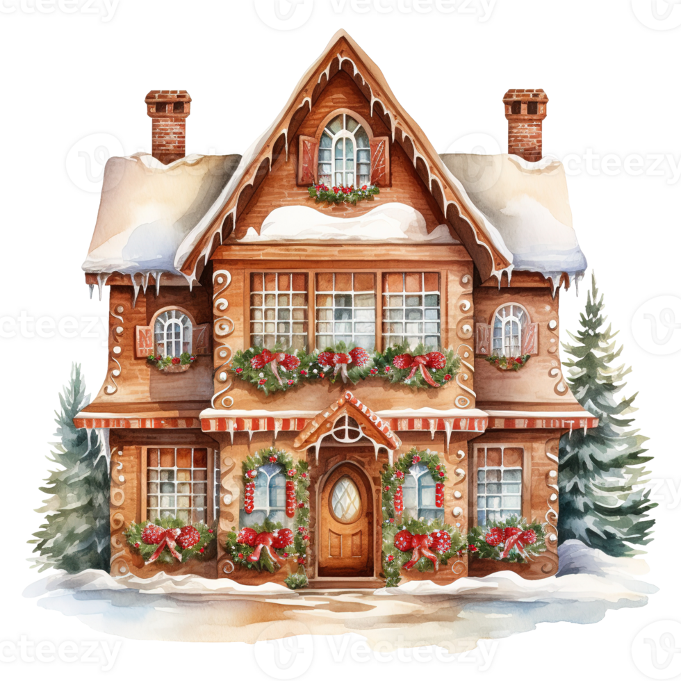AI generated gingerbread house with pine decoration. AI generated image png