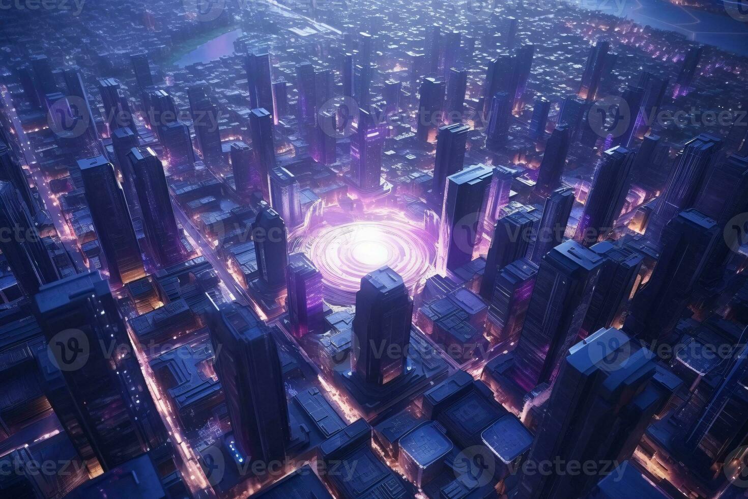 AI generated Futuristic Cyber City Background photo
