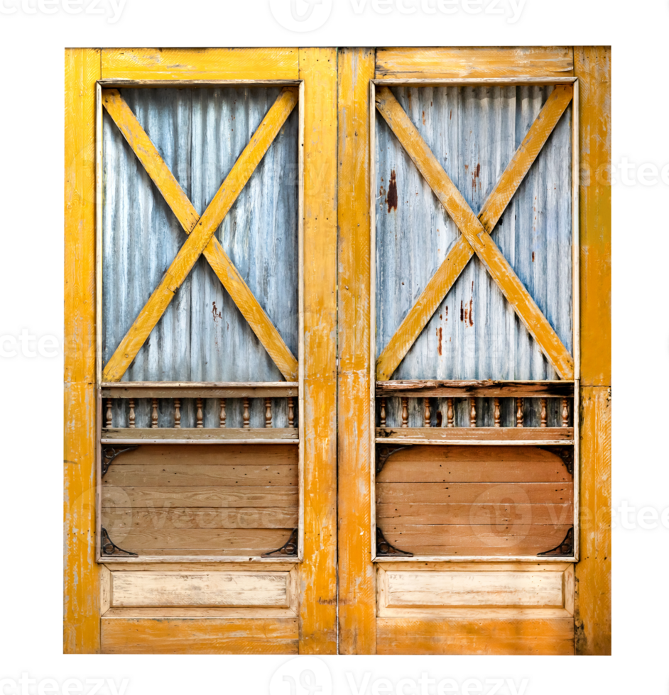 ancient wooden door with zinc plan isolated png