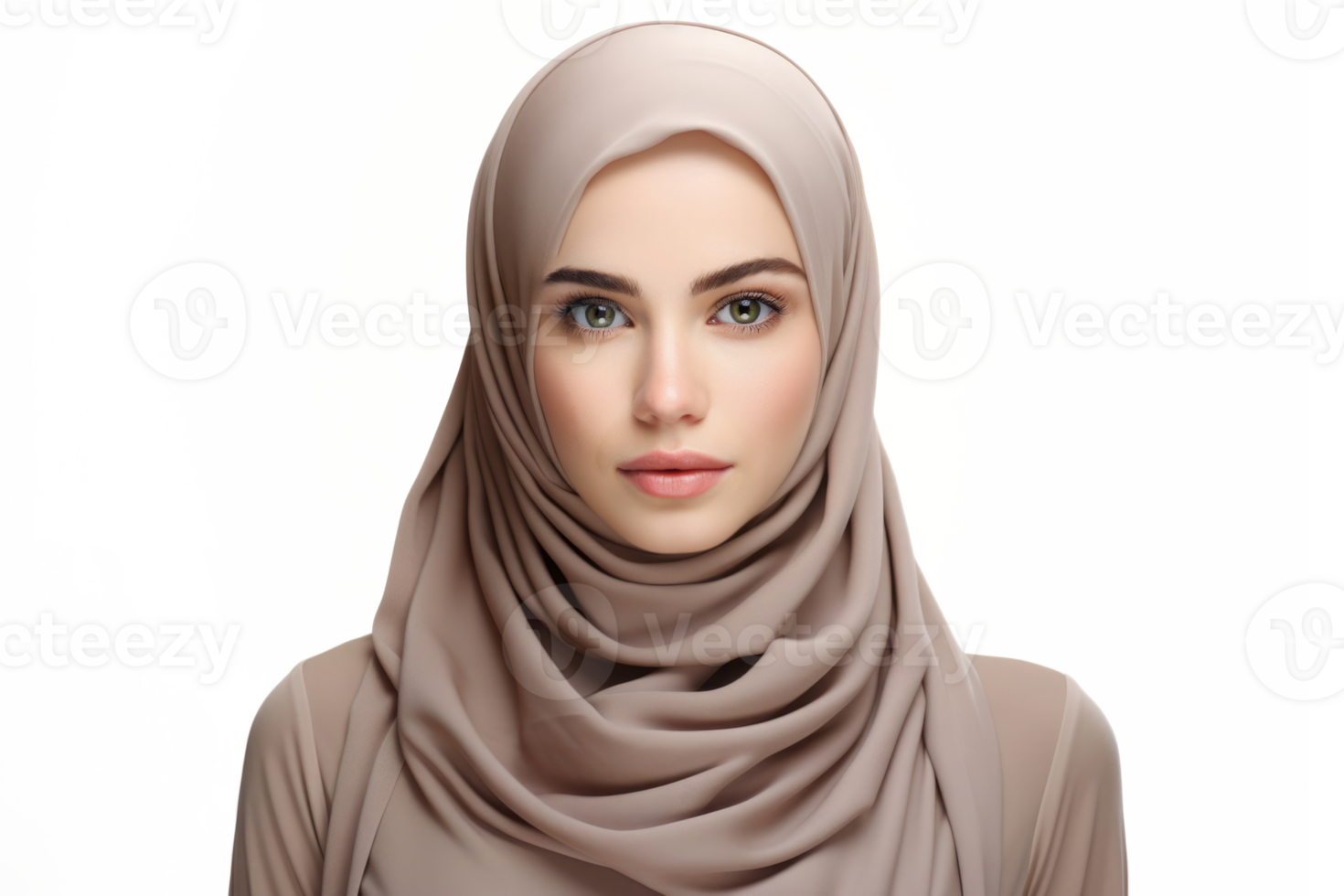 AI generated Portrait of beautiful muslim woman wearing hijab. Islamic woman isolated on transparent background png