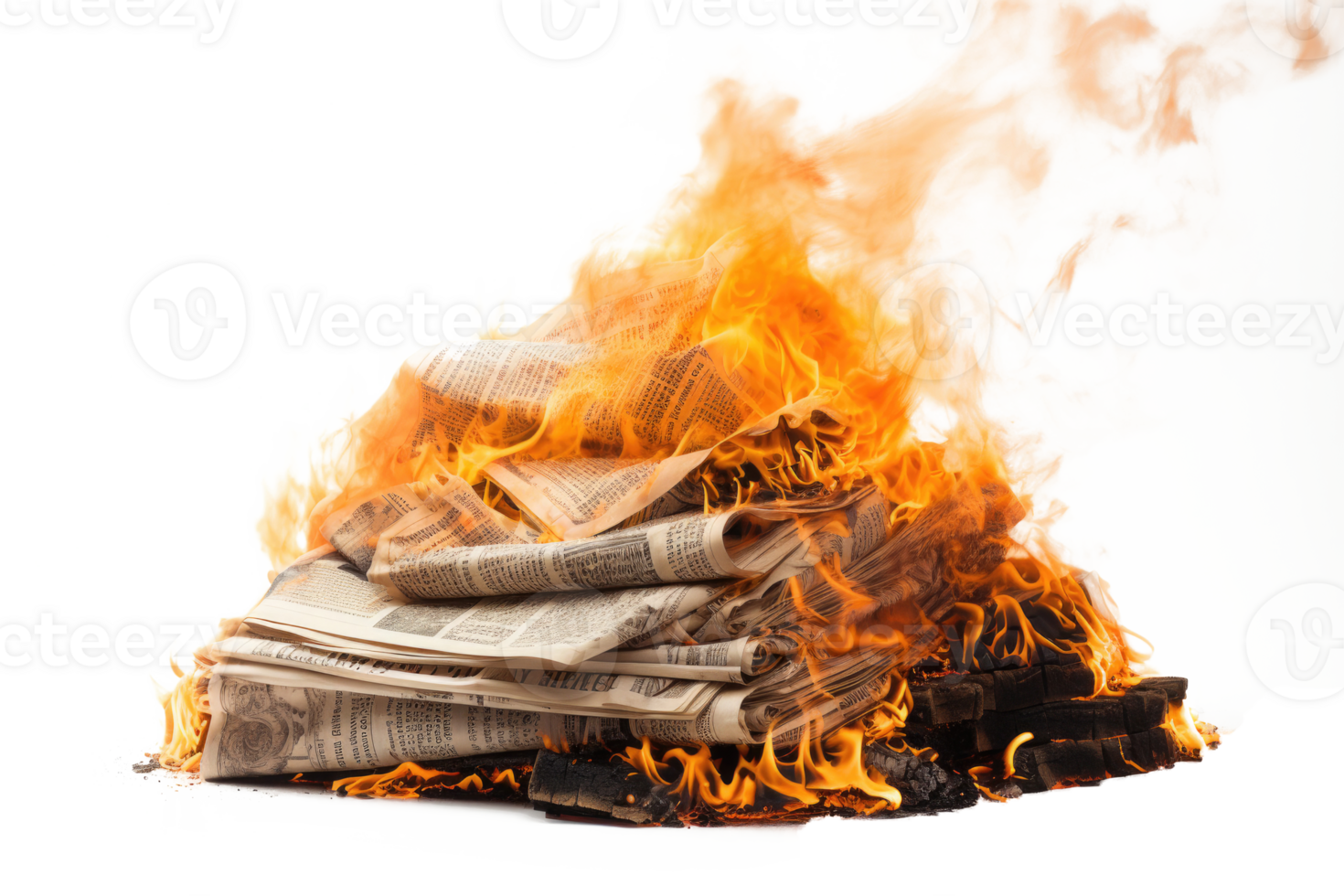 AI generated Burning newspaper with flame. Concept of propaganda and fake news png
