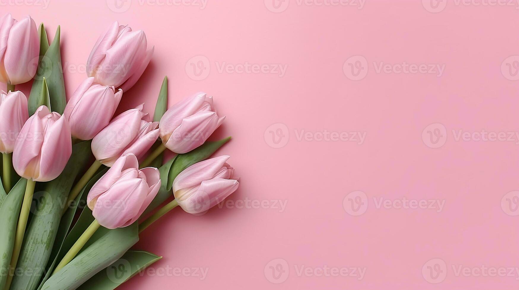 AI generated Beautiful composition spring flowers. Bouquet of pink tulips flowers on pastel pink background,Generative AI. photo