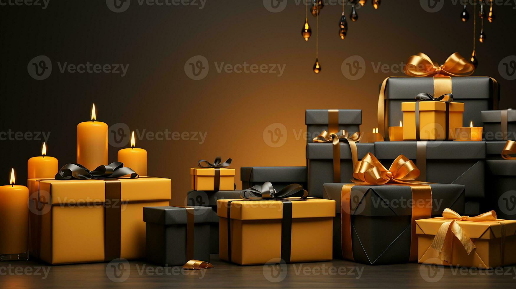 AI generated Long horizontal banner with gift box for Black Friday and Cyber Monday sale, Generative AI. photo