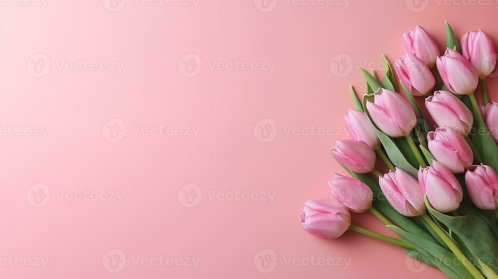 AI generated Beautiful composition spring flowers. Bouquet of pink tulips flowers on pastel pink background,Generative AI. photo