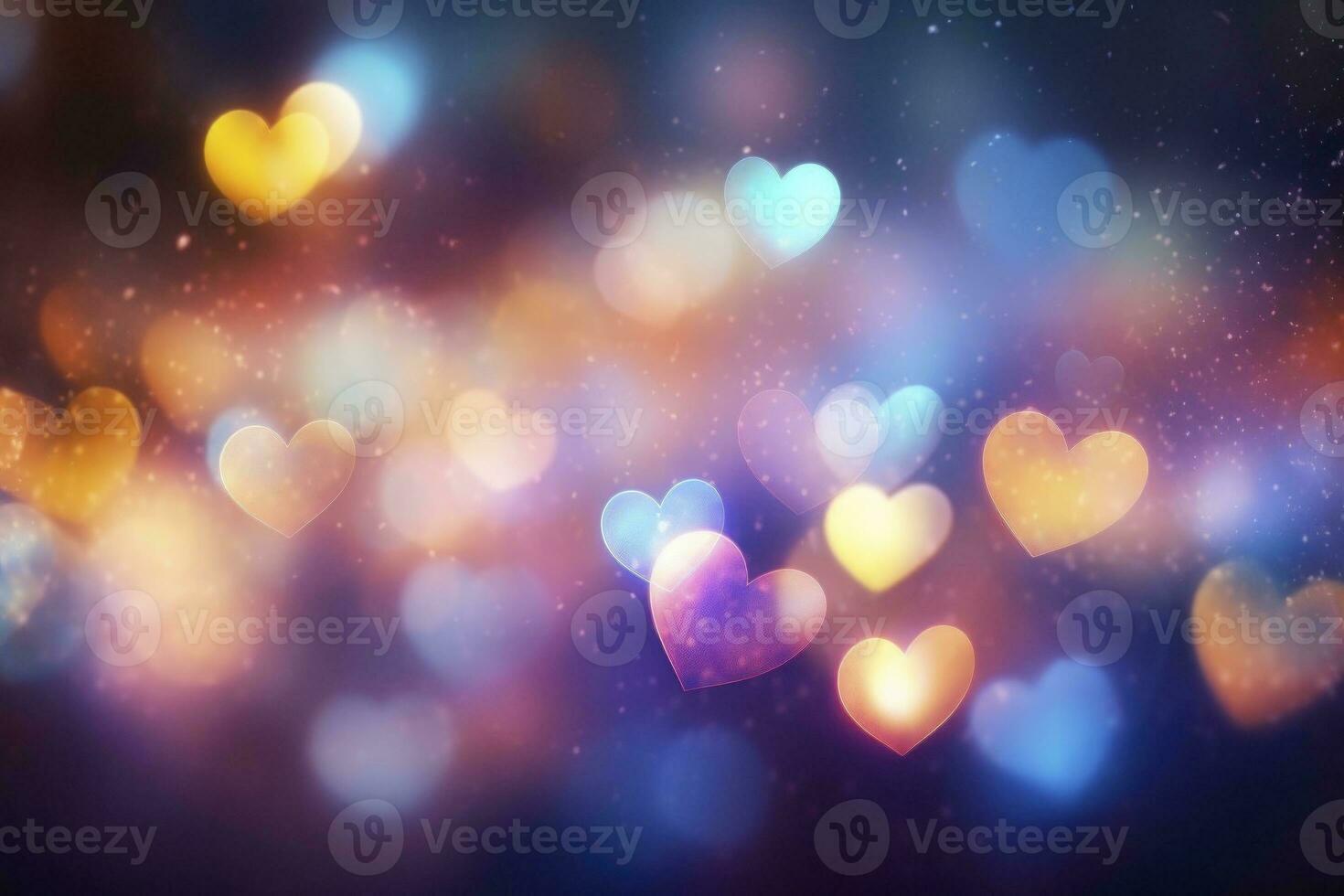 AI Generated delicate hearts in bokeh, set against a dreamy background of lights gracefully blurred photo