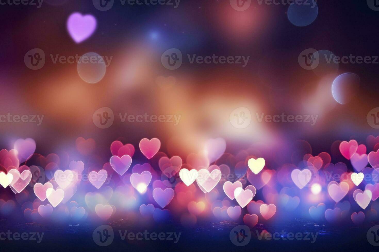 AI Generated delicate hearts in bokeh, set against a dreamy background of lights gracefully blurred photo