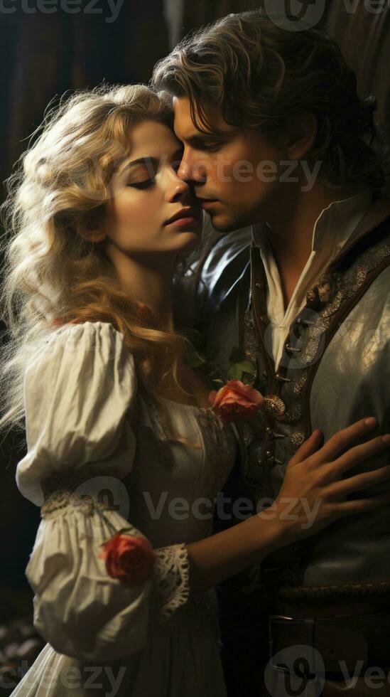 AI Generated The Victorian couple on this romance novel cover exude a tender, historical love that's timeless. photo