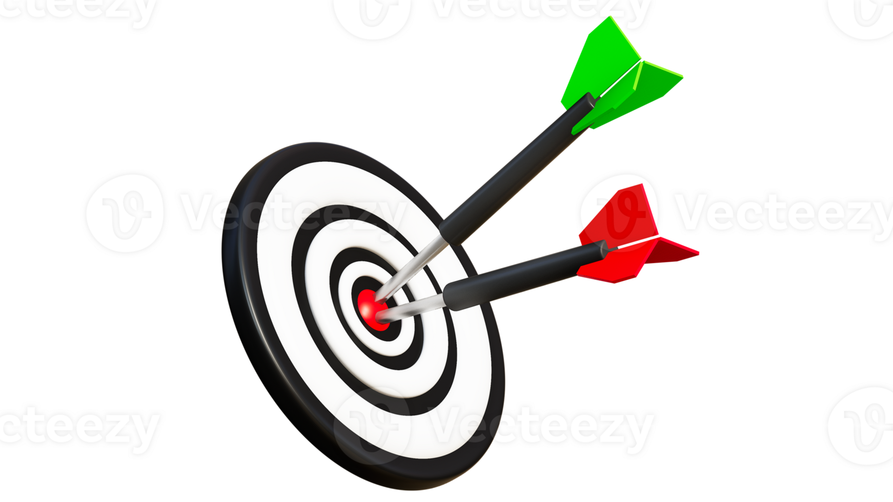 3D rendering of 2 darts on target, Success goals concept png