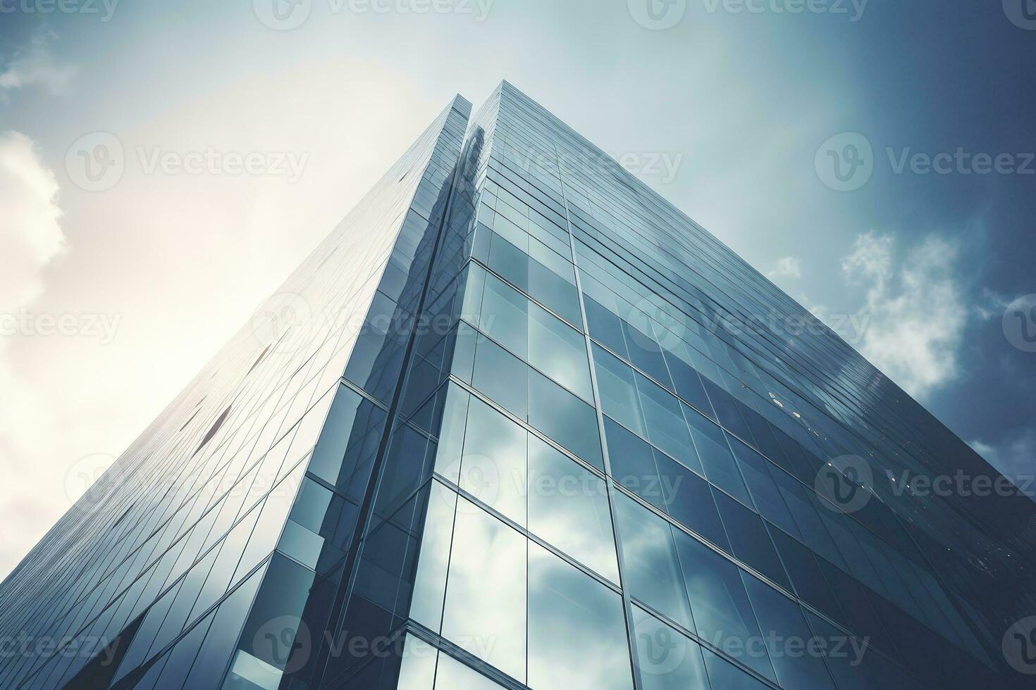 ai generado bajo ángulo ciudad edificio, alto torre edificio, con muchos vaso foto