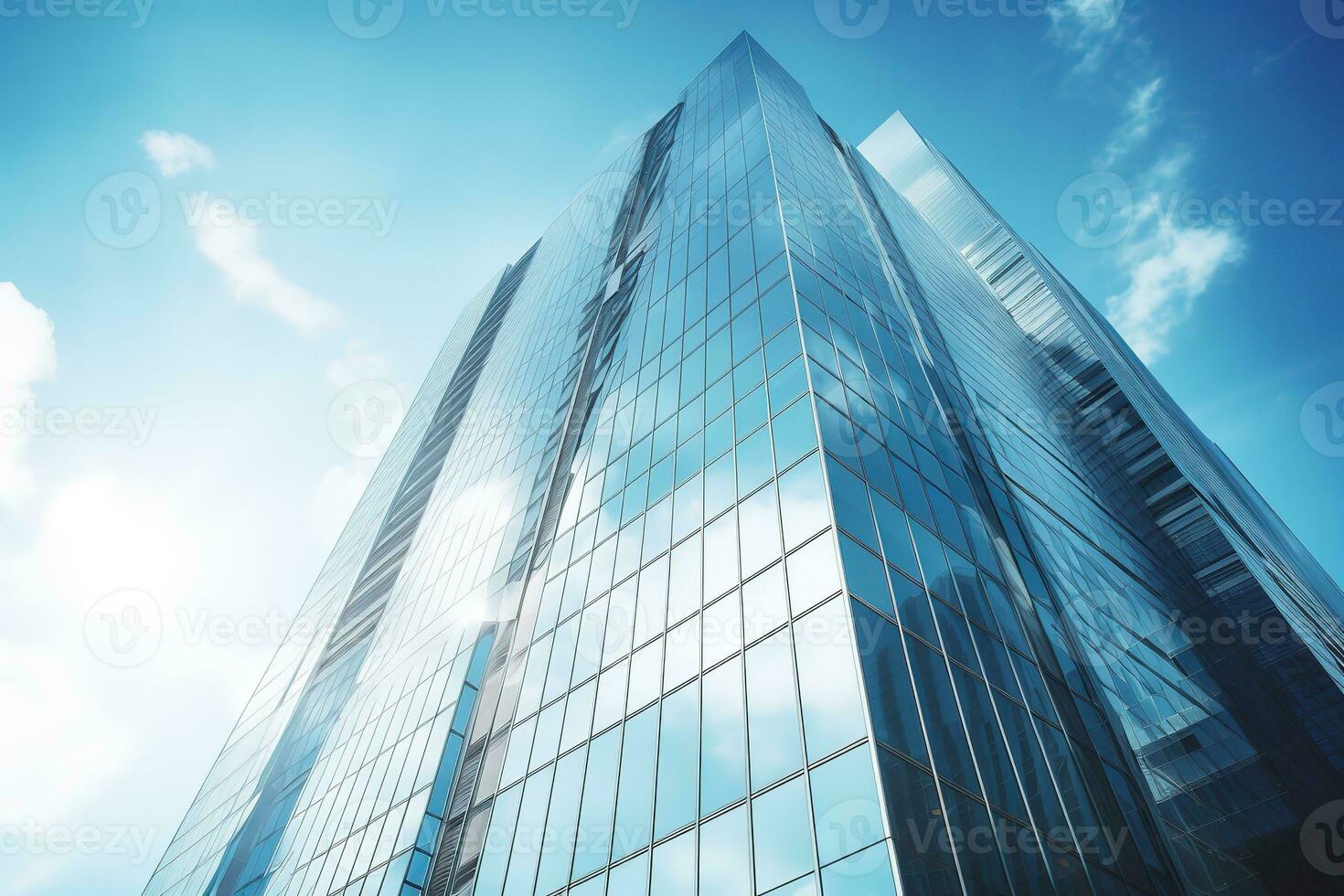 AI generated low angle city building, high tower building, with many glass photo