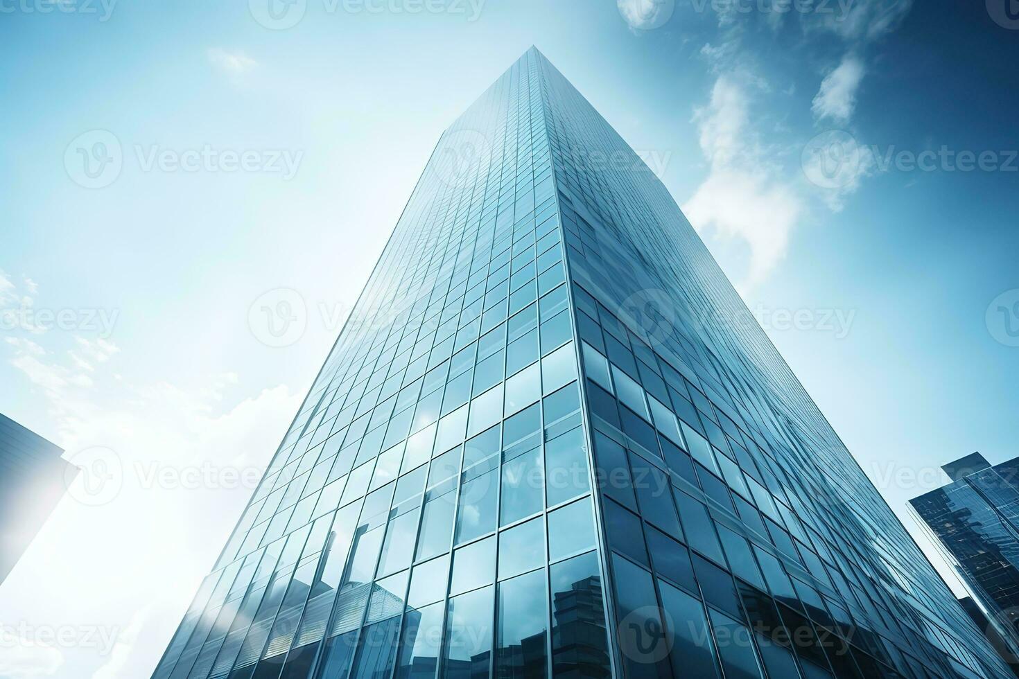 AI generated low angle city building, high tower building, with many glass photo