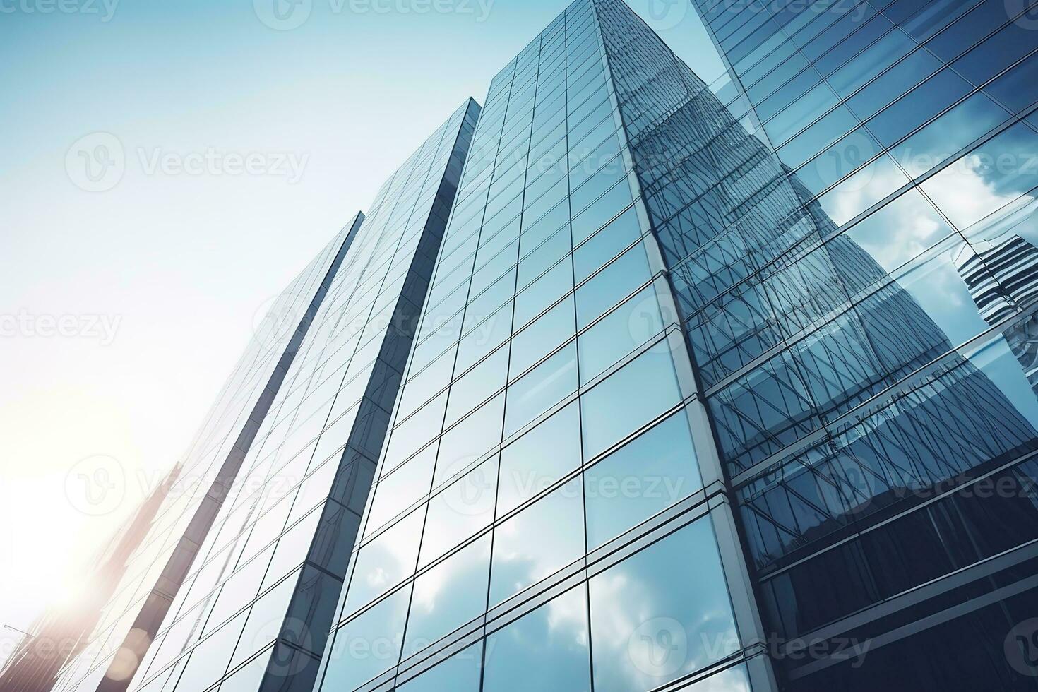 AI generated low angle city building, high tower building, with many glass photo