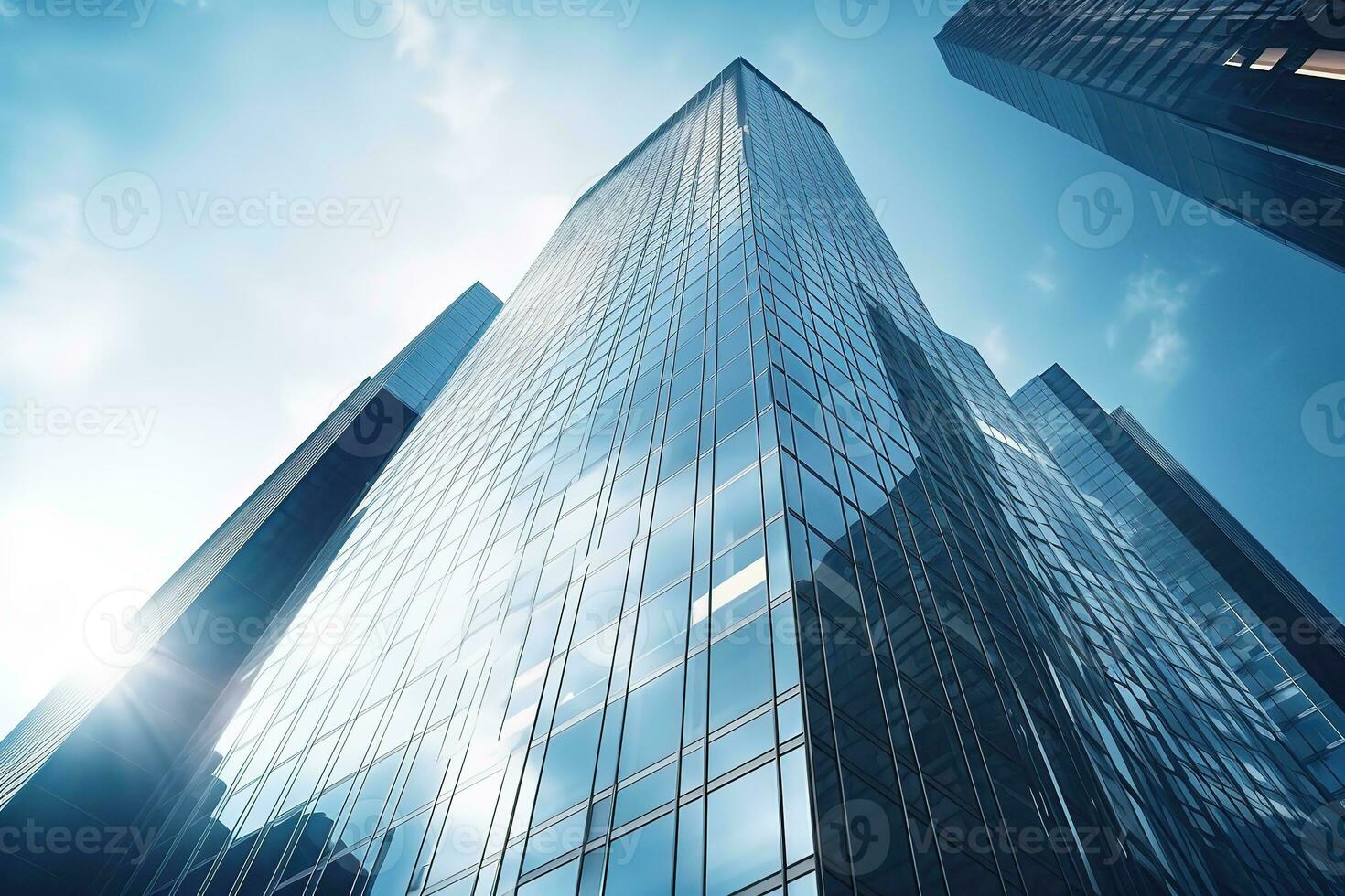 AI generated low angle city building, high tower building, with many glass photo