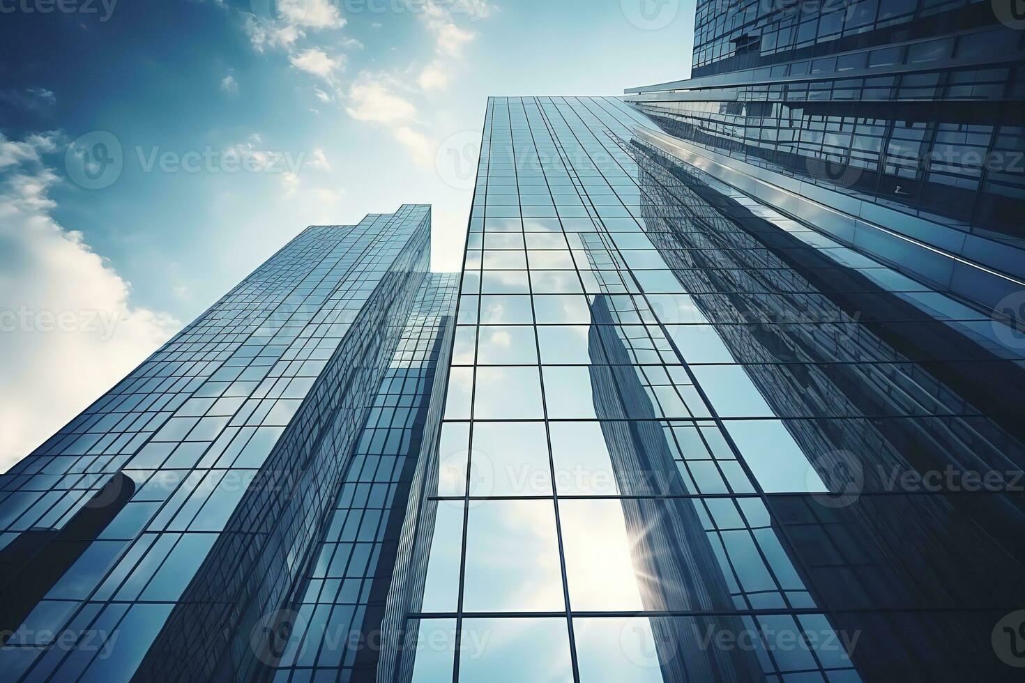 AI generated low angle city building, high tower building, with many glass photo