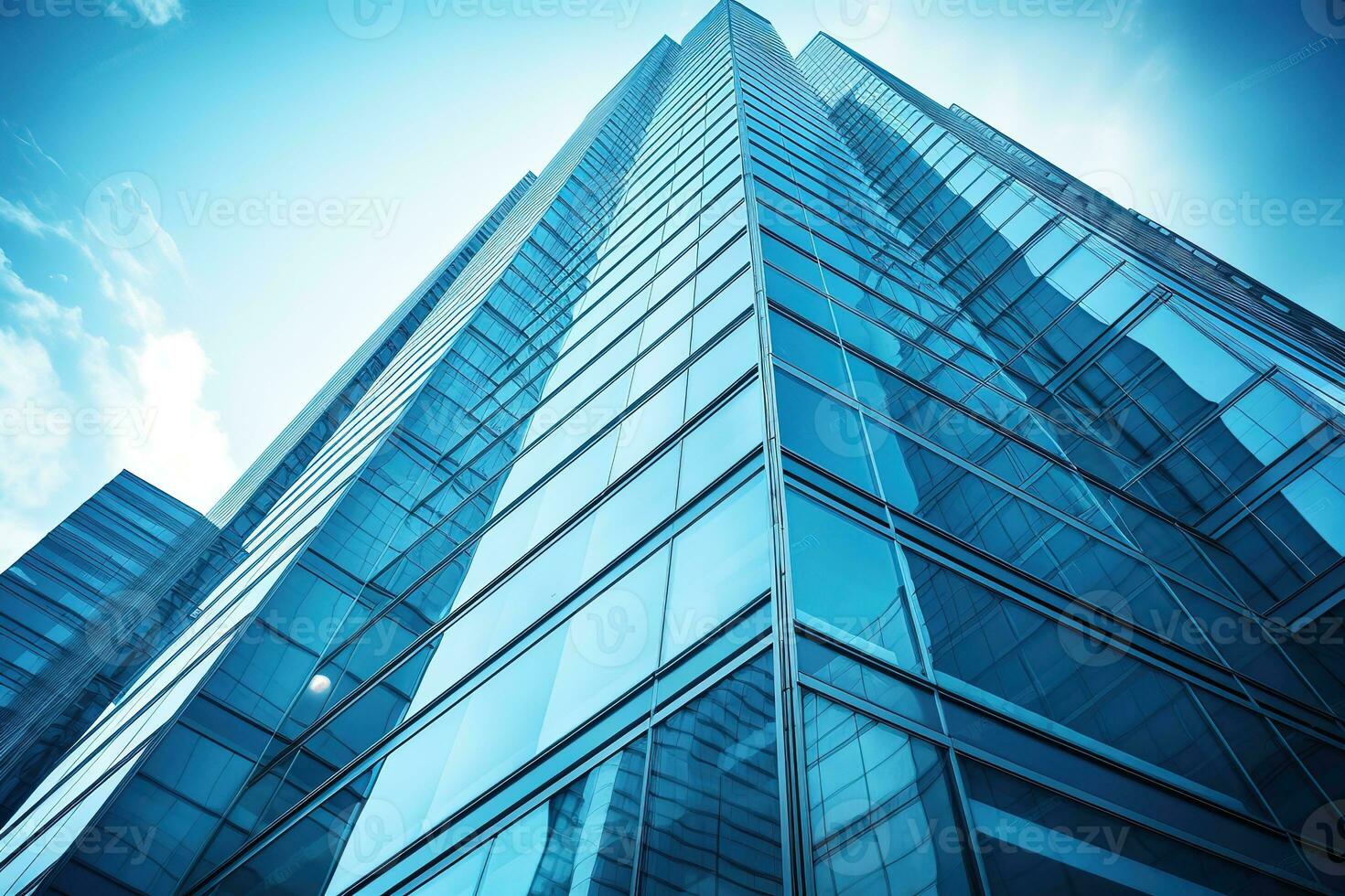 AI generated low angle city building, high tower building, with many glass photo