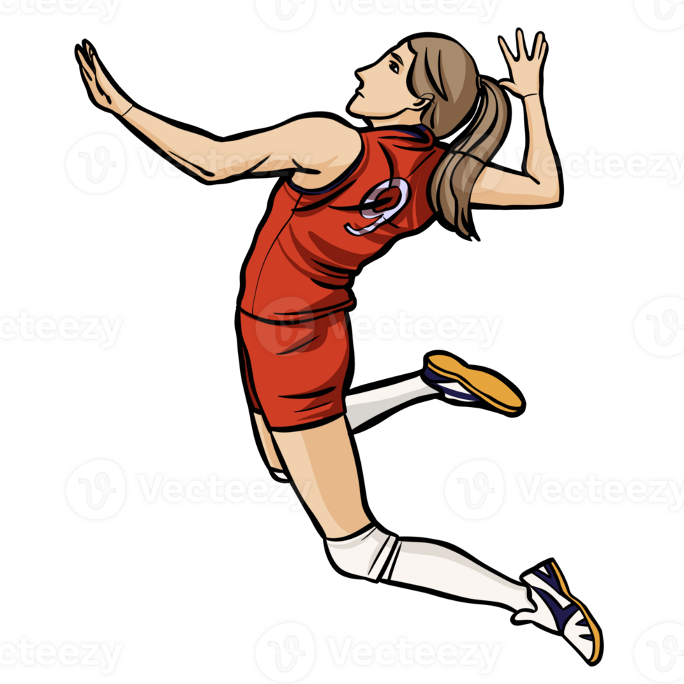 Volleyball girl player jumping action png