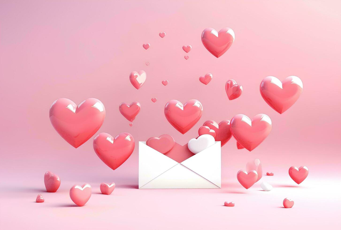 AI generated Envelope with a heart on a pink background. 3d rendering For valentine day. Love photo
