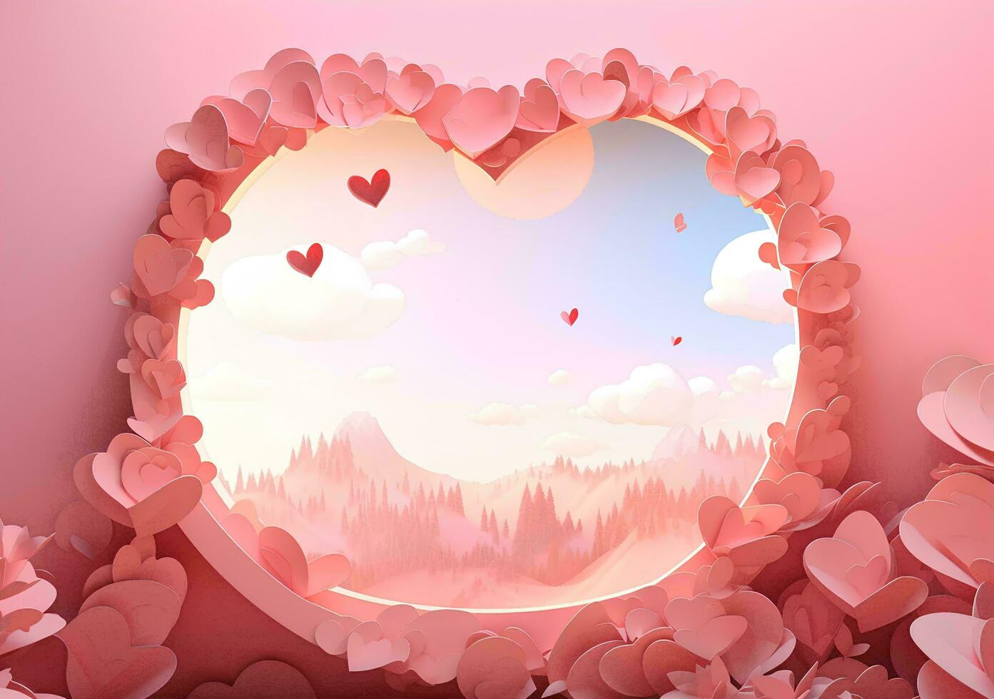AI generated Paper hearts on white background with copy space for valentine day. 3D rendering. photo