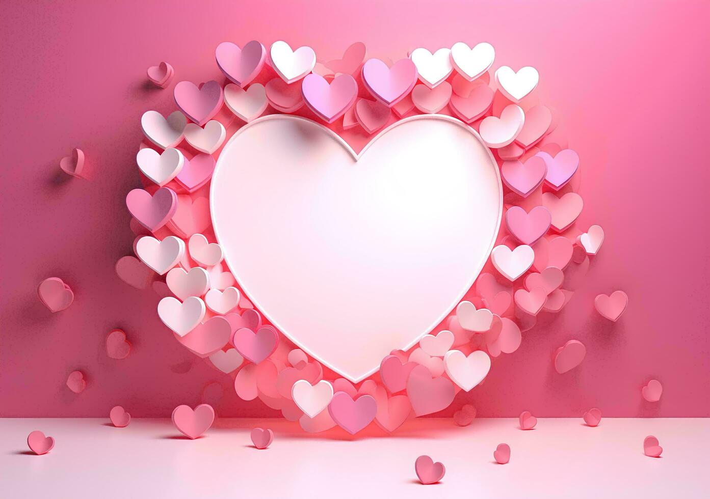 AI generated Paper hearts on white background with copy space for valentine day. 3D rendering. photo