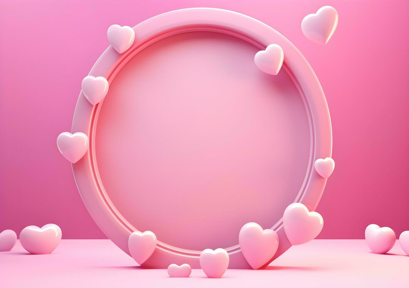 AI generated Valentines day background with pink hearts and heart frame. 3d rendering love photo