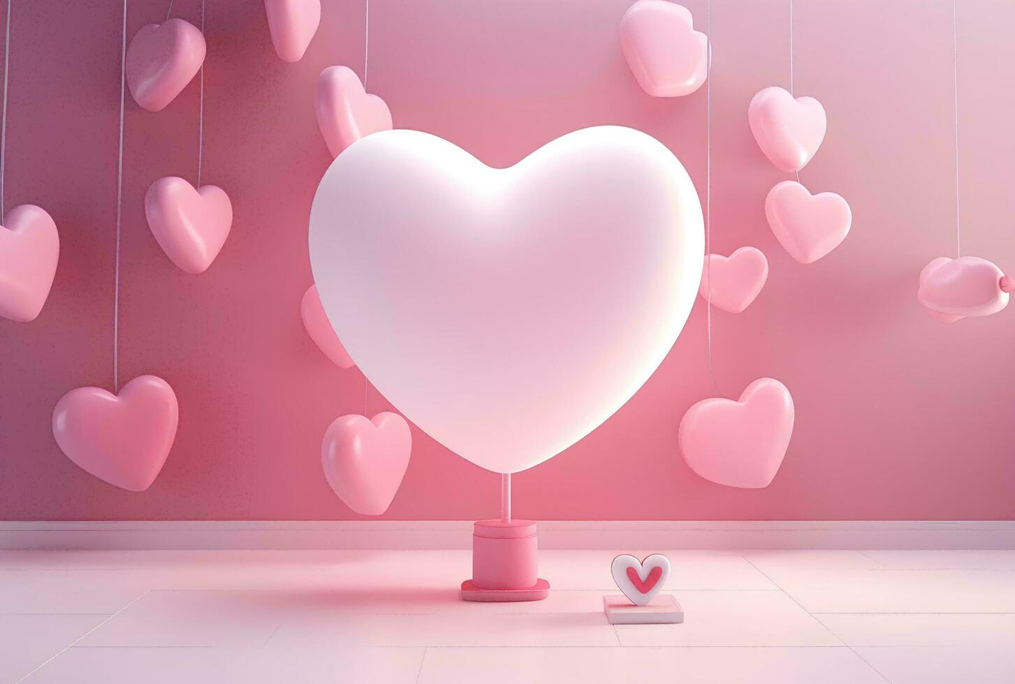 AI generated Valentines day background with pink hearts and heart frame. 3d rendering love photo
