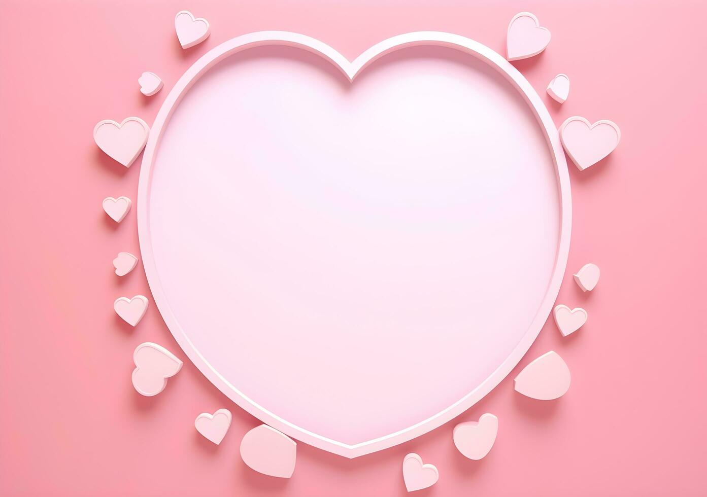 AI generated Valentines day background with pink hearts and heart frame. 3d rendering love photo