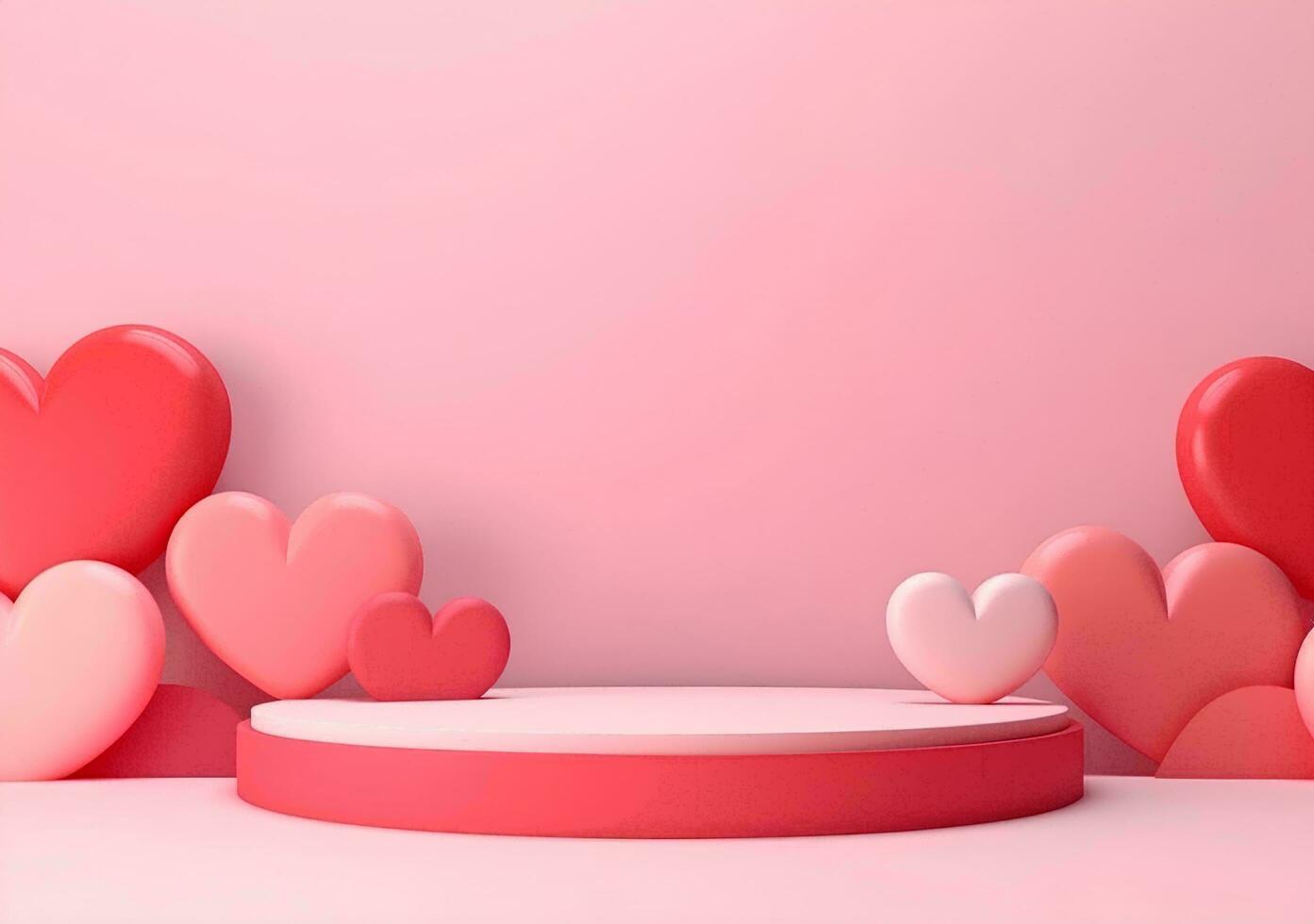 AI generated Valentines day background with pink hearts and heart frame. 3d rendering love photo