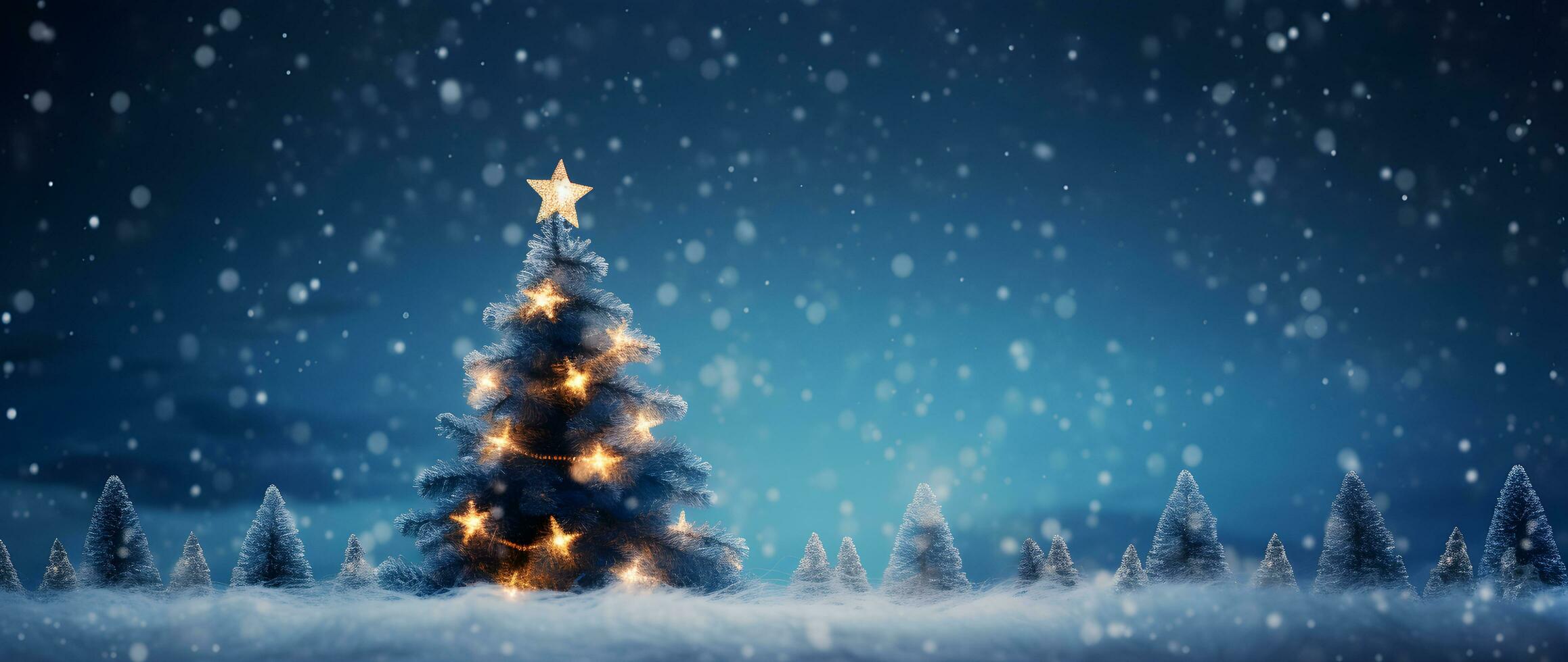 AI generated Christmas and New Year background. Christmas tree in a snowy forest. photo