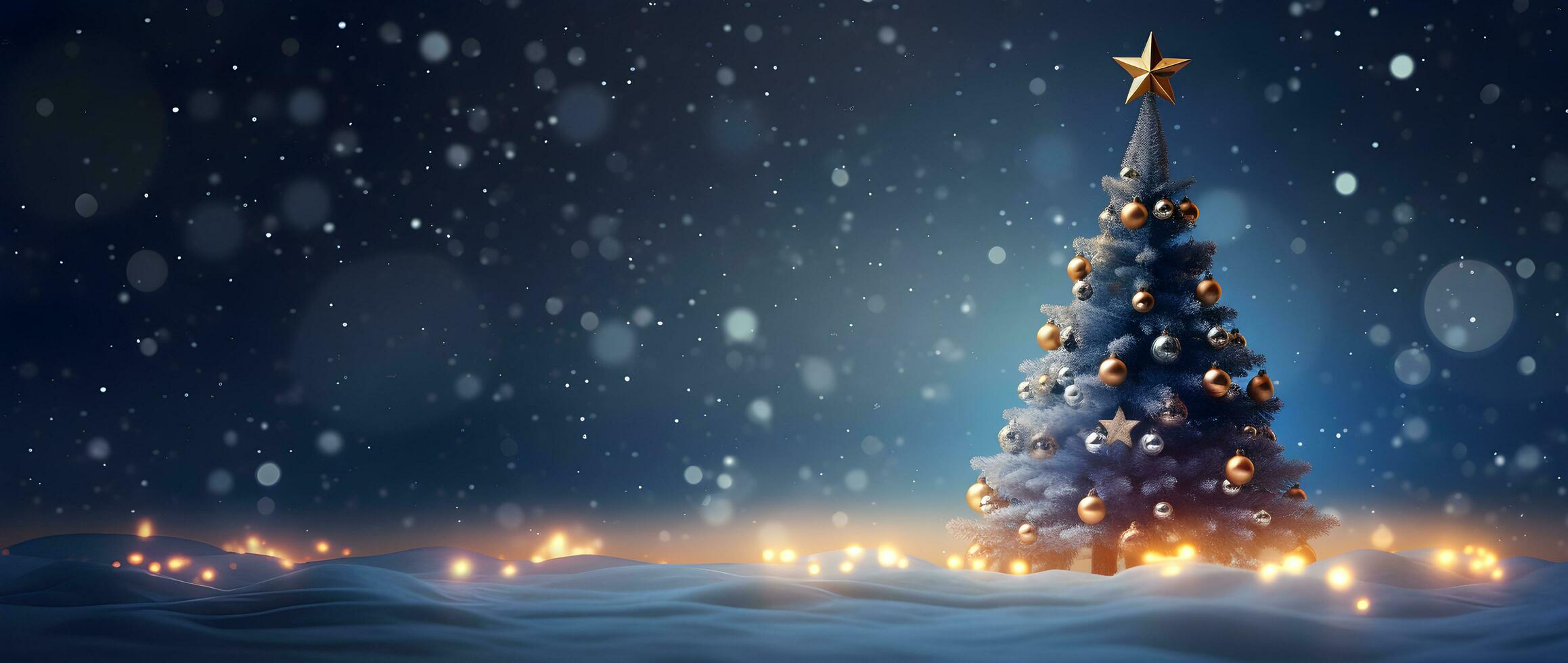 AI generated Christmas and New Year background. Christmas tree in a snowy forest. photo