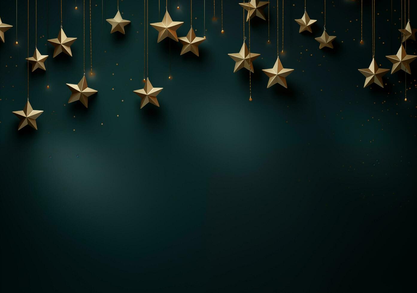 AI generated Christmas background with fir branches and red stars. Top view. 3d render photo