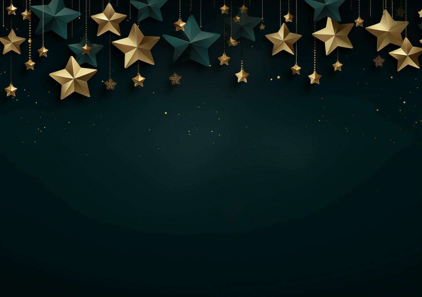 AI generated Christmas background with fir branches and red stars. Top view. 3d render photo