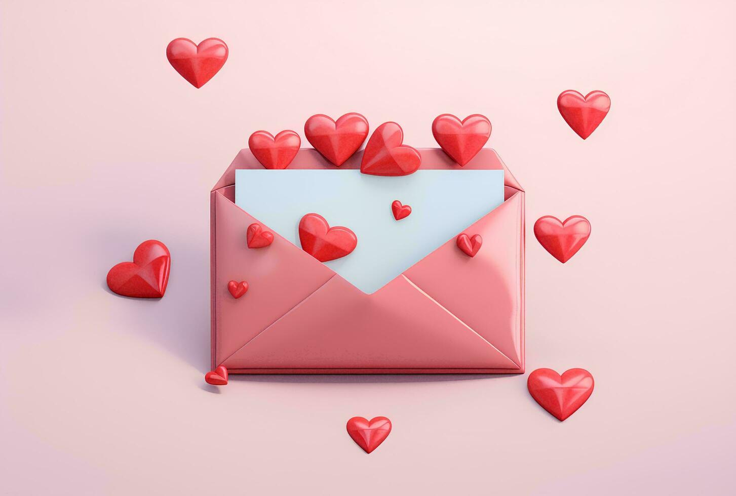 AI generated Envelope with a heart on a pink background. 3d rendering For valentine day. Love photo