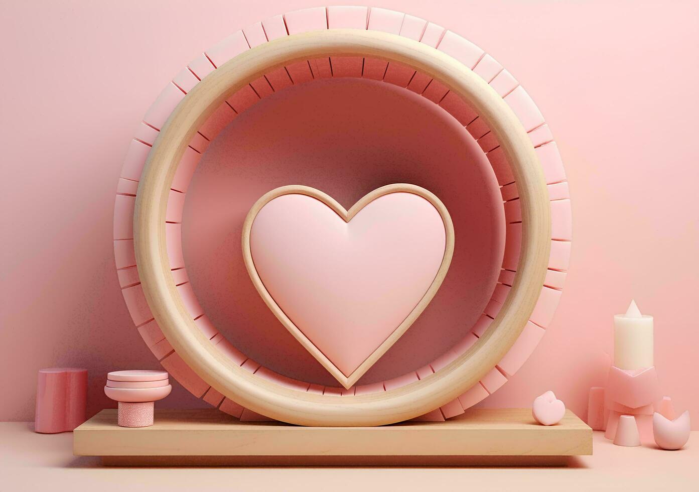 AI generated Heart shaped frame on the shelf. Valentines day love concept. 3d rendering photo