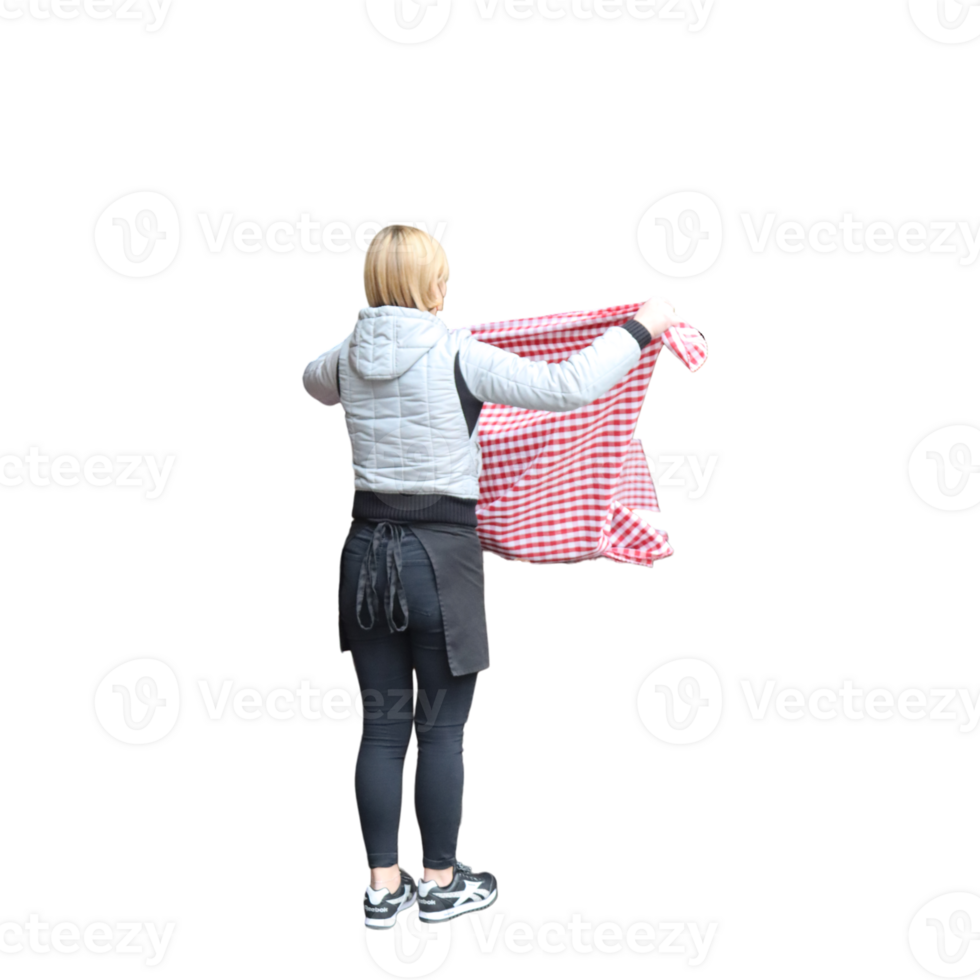 girl waitress setting the table and cleaning the tablecloth png