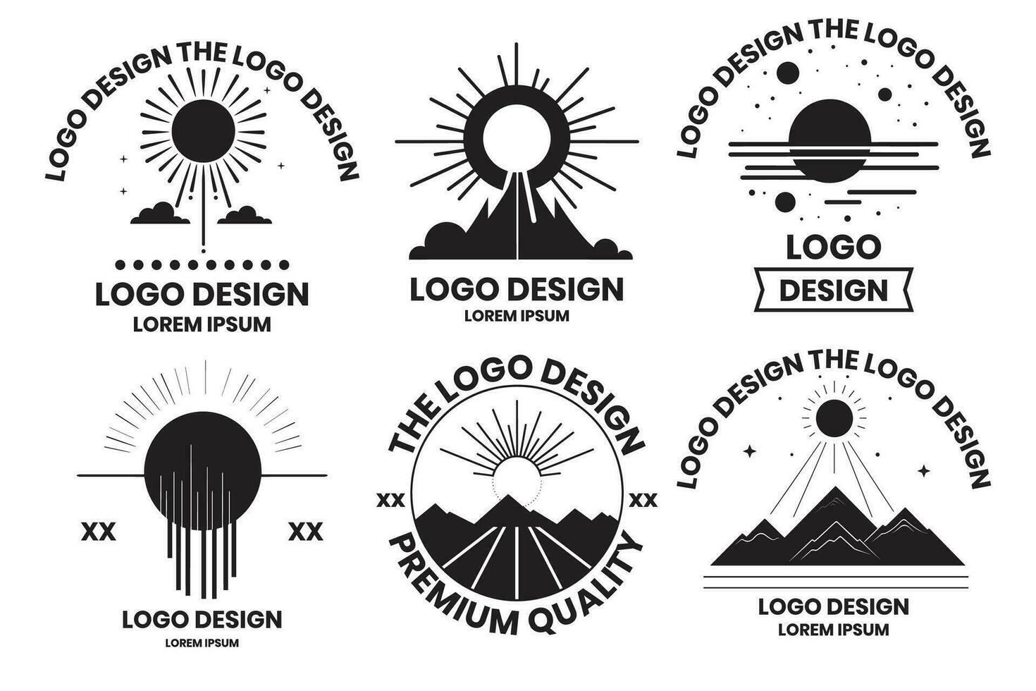 sun and mountain logo in boho style vector