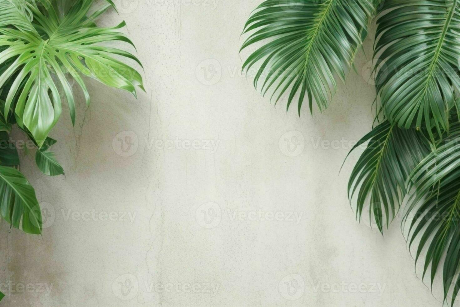 AI generated Empty wall background with tropical leaves. Pro Photo