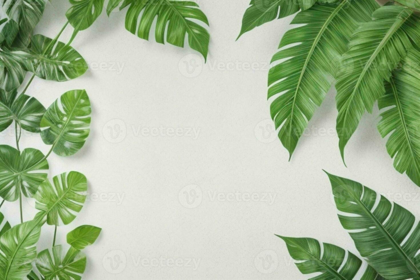 AI generated Empty wall background with tropical leaves. Pro Photo