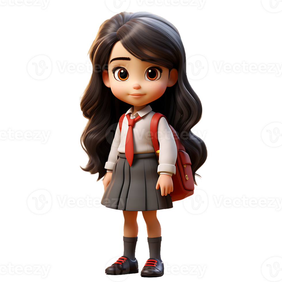 AI generated 3D Rendering of Asian School Girl png