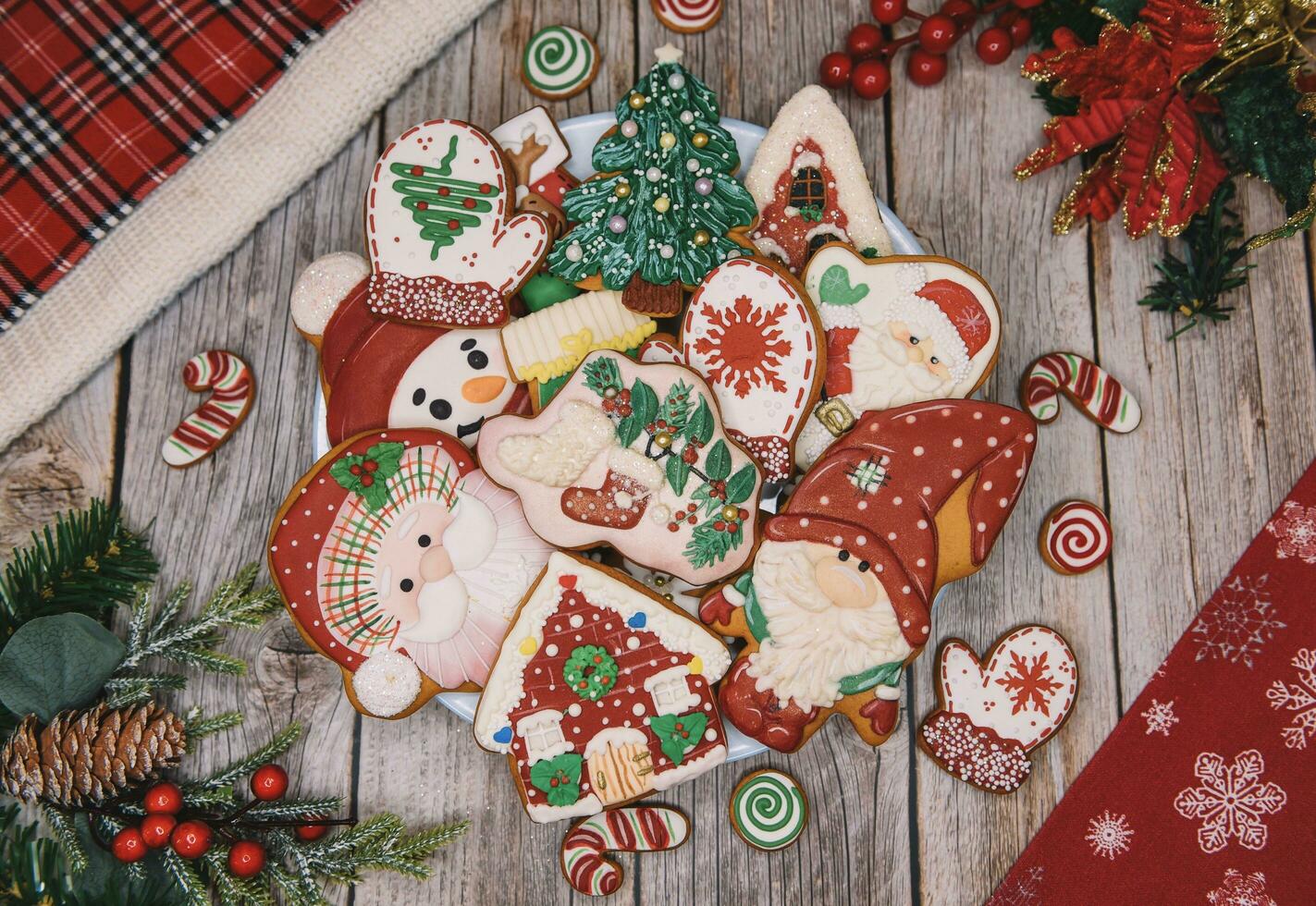 Christmas colorful cookies for background photo