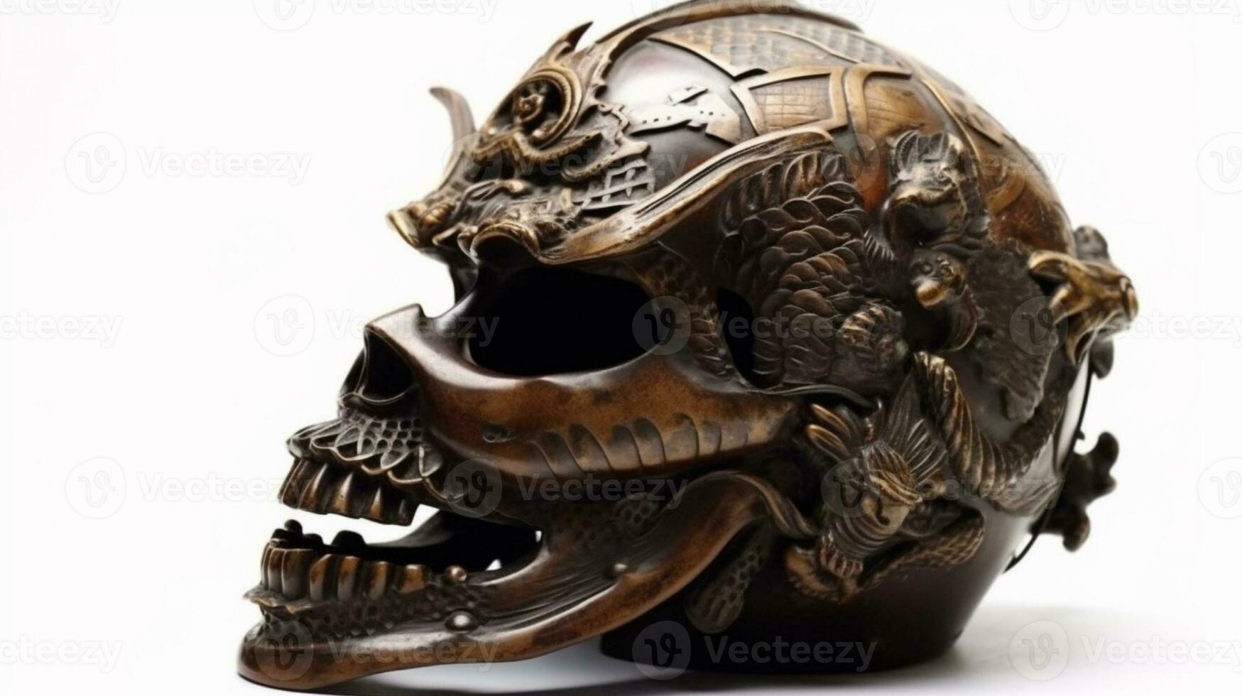 AI generated Decorative wooden skull samurai helmet photo