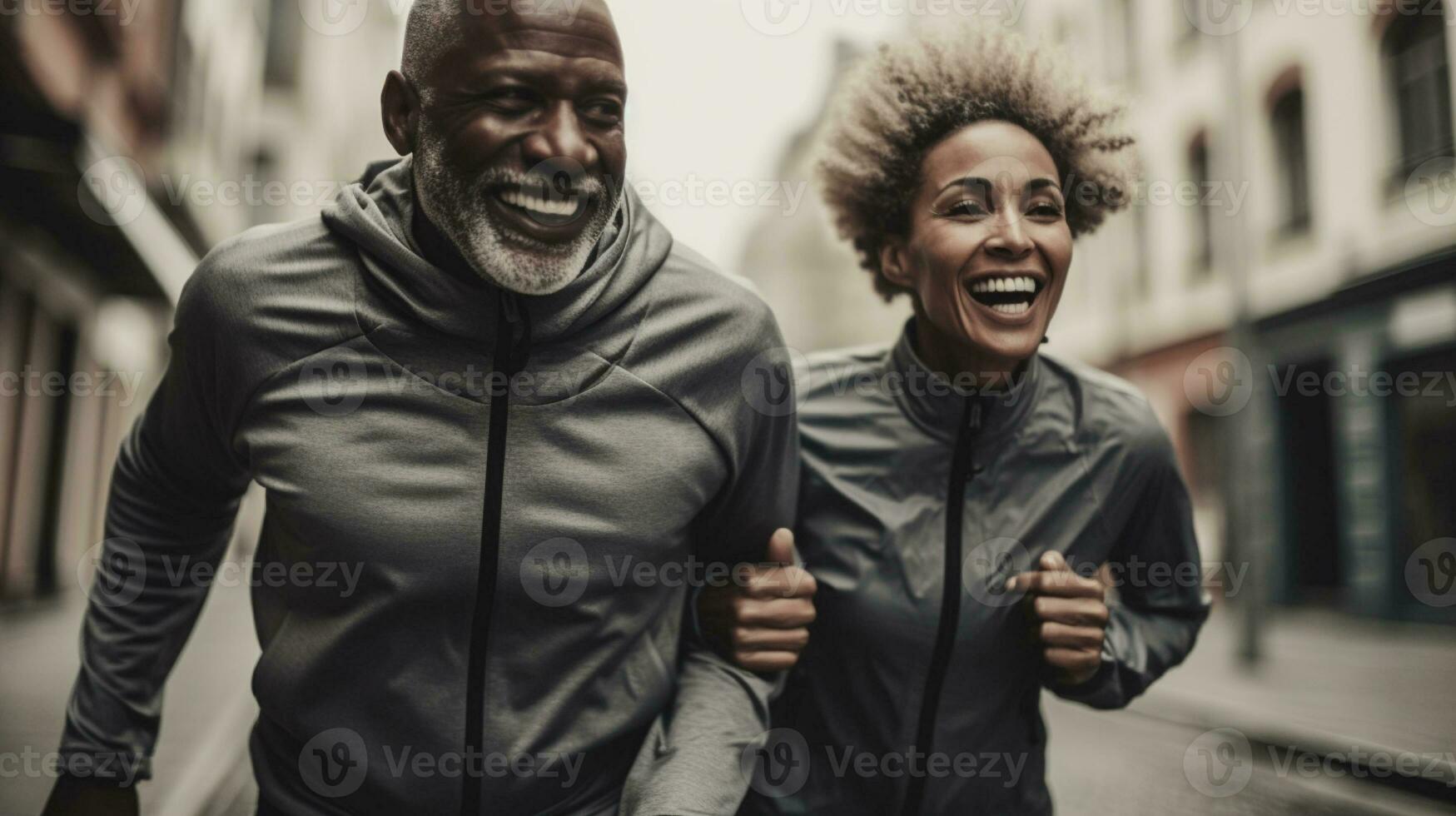 AI generated Older African American couple goes for a run photo