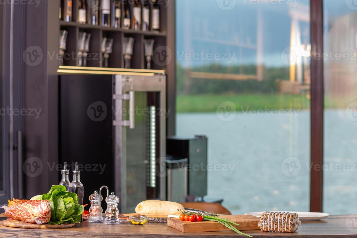 Fresh ingredients for cooking snacks on table. photo