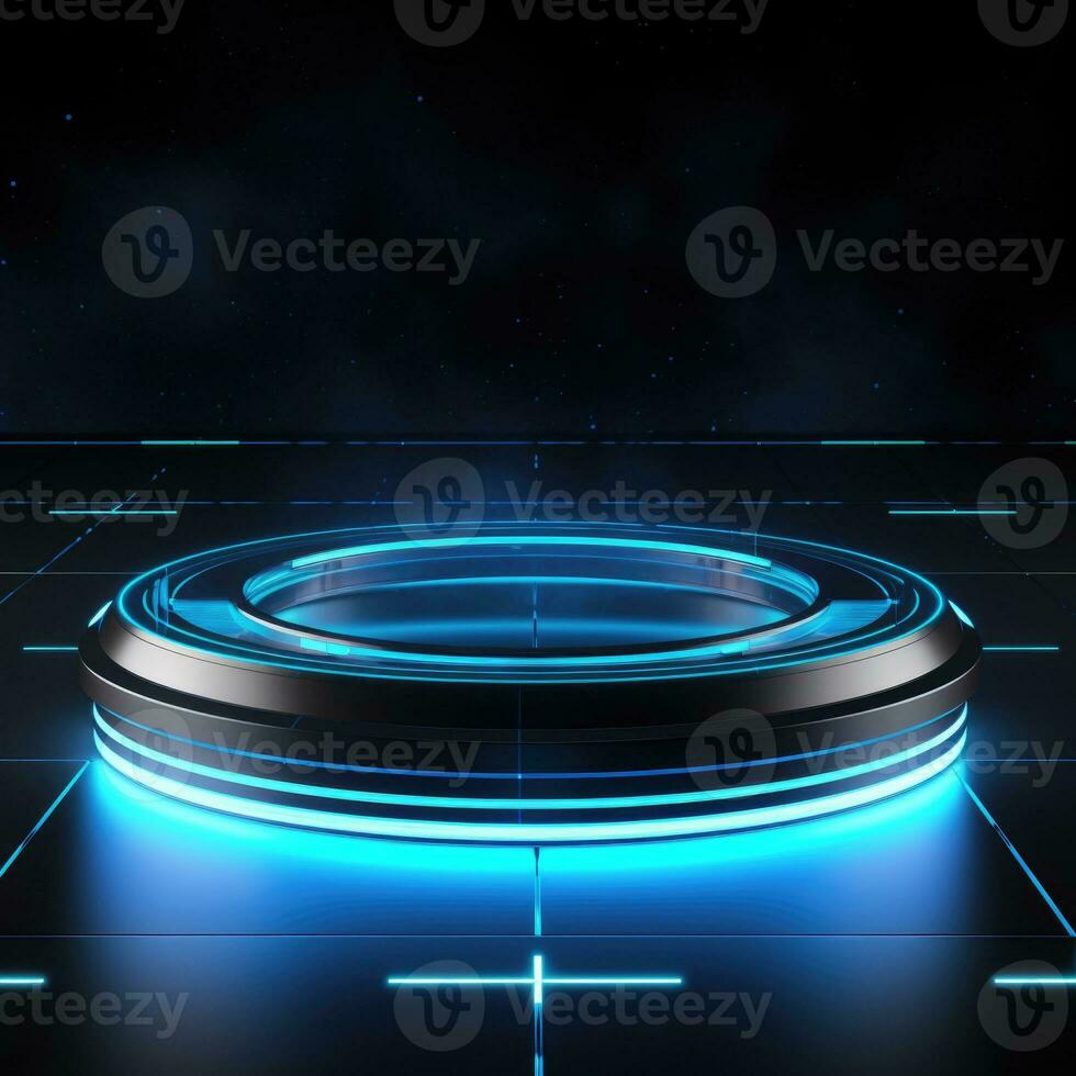 AI generated podium with cyber-tech theme for product advertisement photo