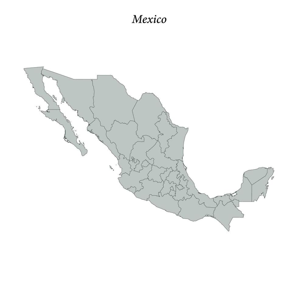 sencillo plano mapa de mexico con fronteras vector