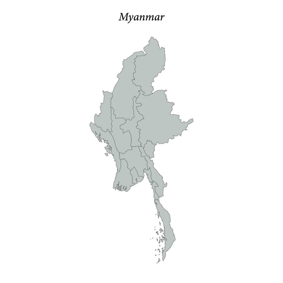 sencillo plano mapa de myanmar con fronteras vector