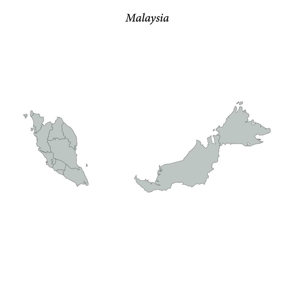 Simple flat Map of Malaysia with borders vector