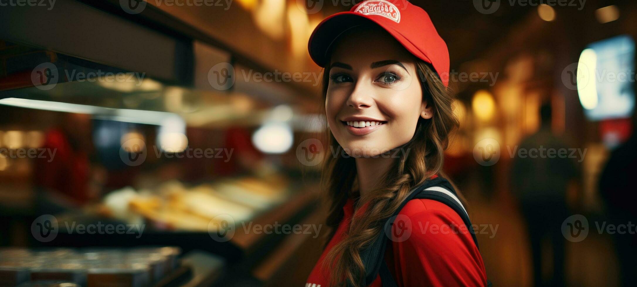 AI generated portrait beautiful woman cafe in background photo