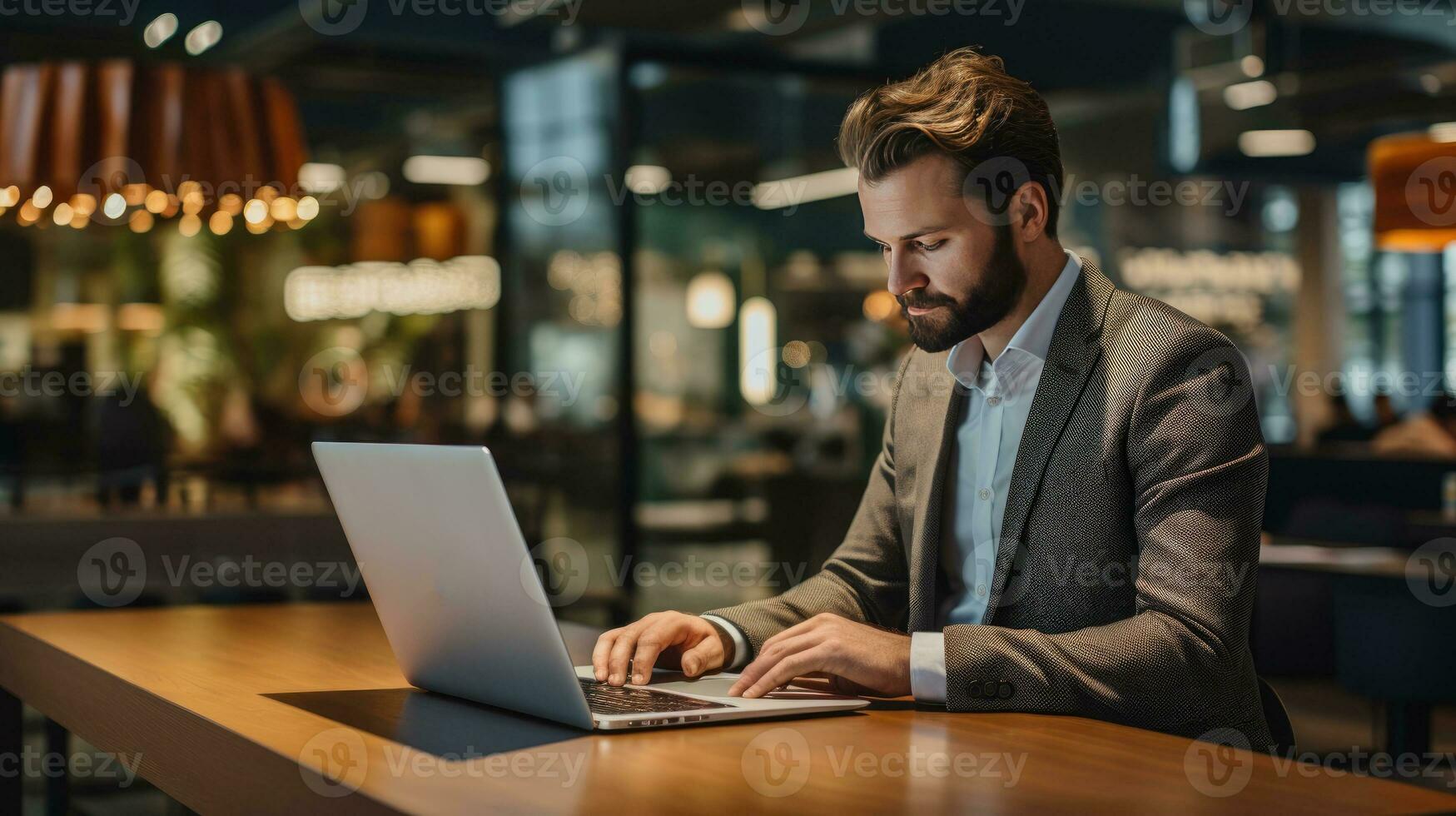 AI generated portrait beautiful woman cafe in background photo